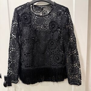 Boston Proper black crochet shirt with beaded embellishments size L